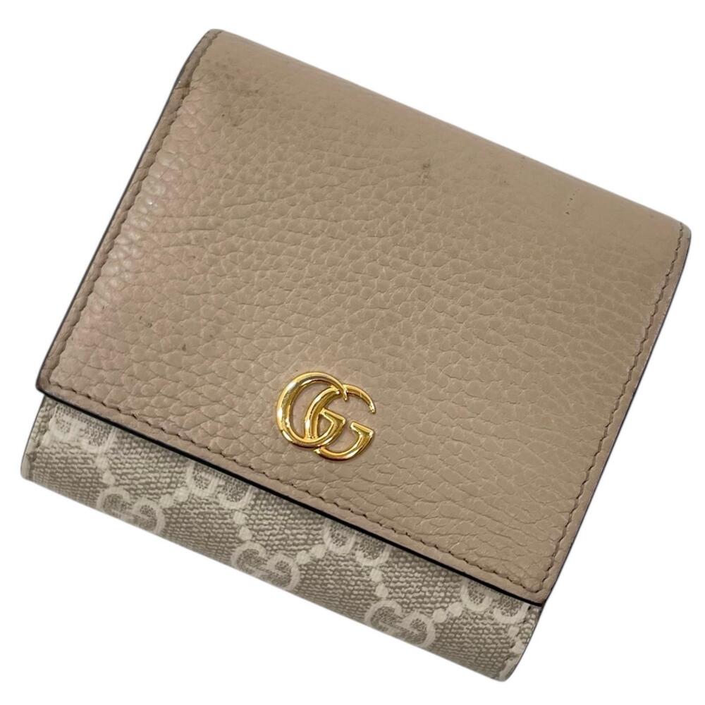 Gucci Double GG Marmont Supreme Bi fold Wallet Beige Cream